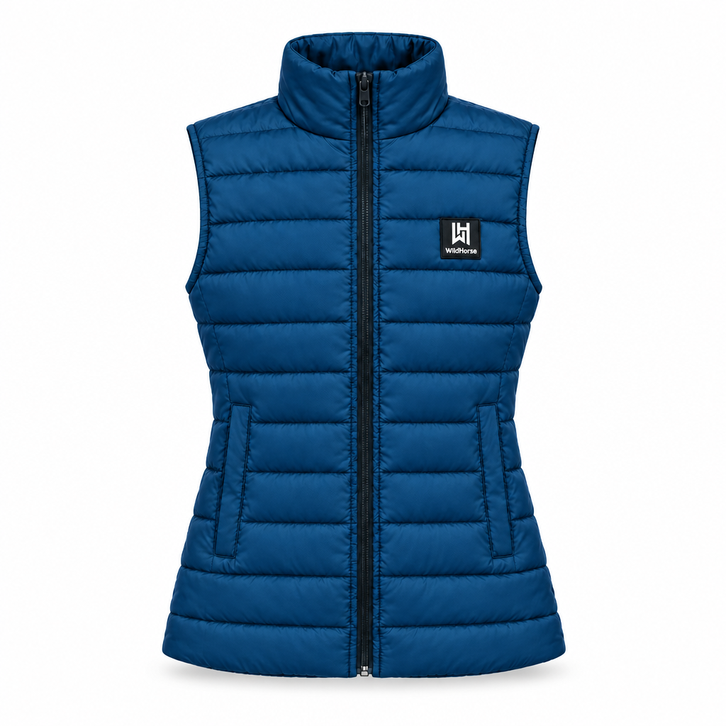Blauwe WildHorse-bodywarmer met de vorm van de beige variant
