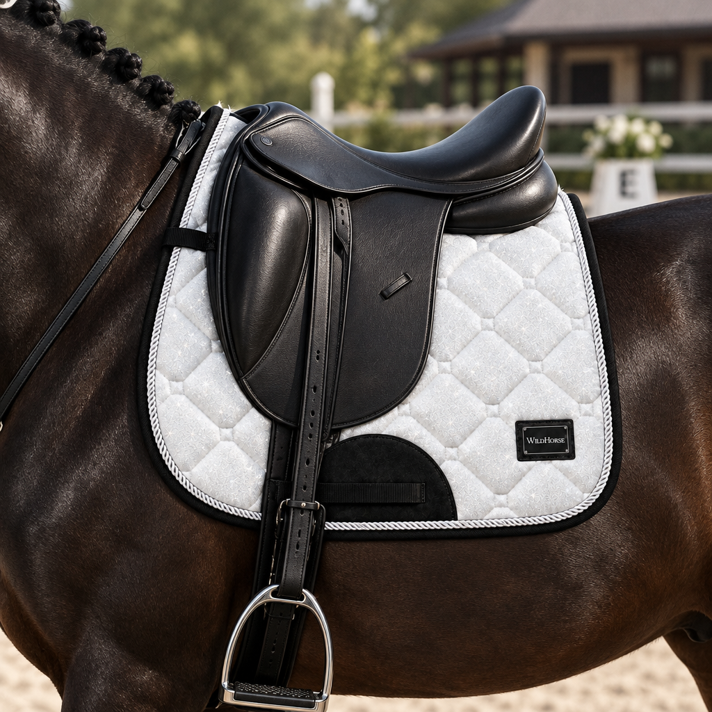 WildHorse Wit Glitter Zadeldek – op paard